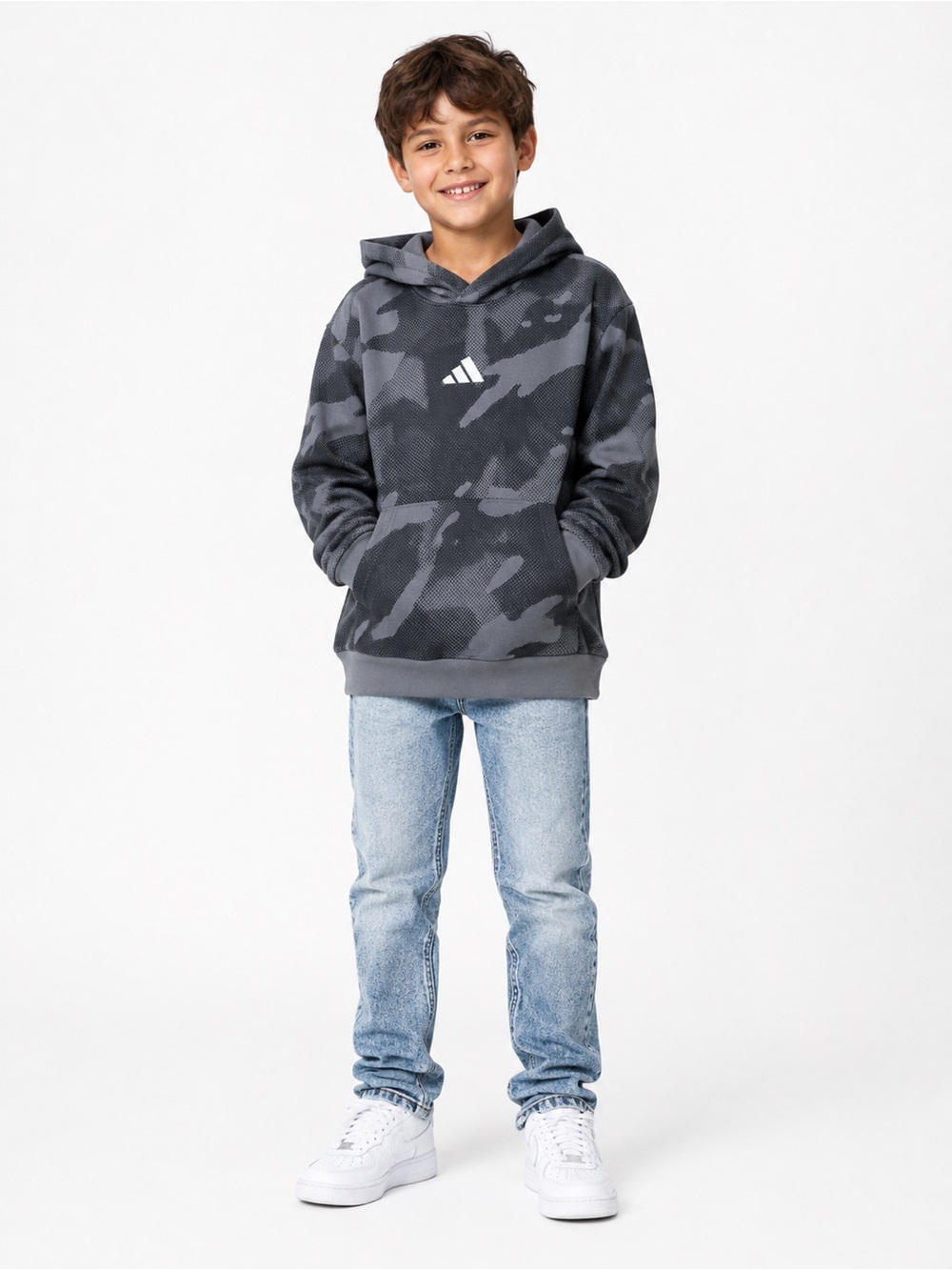 adidas Boys' Gray Camouflage Pullover Hoodie